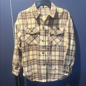 SHEIN Kids Plaid Button Down Shirt - Beige and Brown